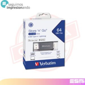 USB VERBATIM 64GB STORE N GO 3.2 GEN 1 DRIVE USB TYPE-A / LIGHTNING iPHONE